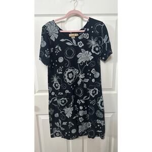 Fresh Produce Vintage Black & White Floral Boho Short Sleeve T-shirt Dress, M
